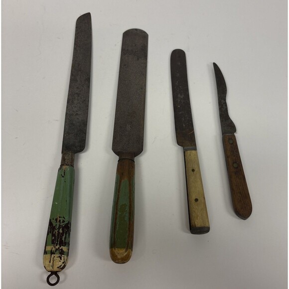 VINTAGE NUWAY 1940s KITCHEN 5 SLOT WOODEN KNIFE HOLDER  With Vintage Knives - Picture 4 of 6